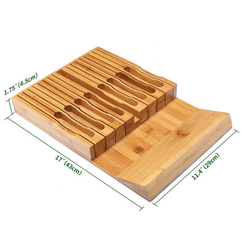 VaeFae In-Drawer Knife Block,Bamboo Knife Drawer Organizer Insert, Kitchen Knife Drawer Storage for 16 Knives PLUS a Slot for your Knife Sharpener (Without Knives) - Image 2